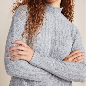Anthropologie Grey Ribbed Mock-neck Sweater